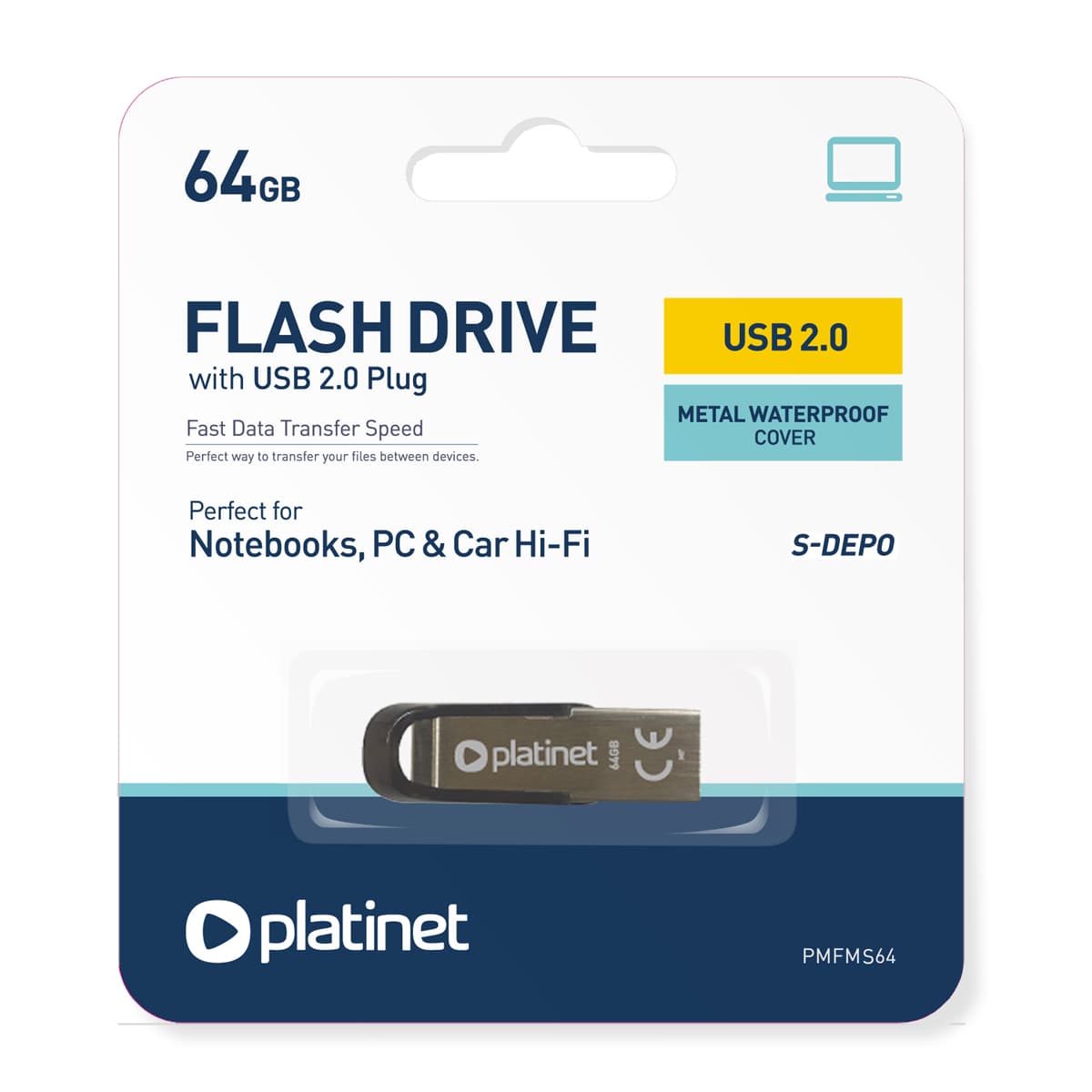 Pamięć USB-A 64GB PLATINET S-DEPO USB 2.0 metalowy wodoodporny (44848)