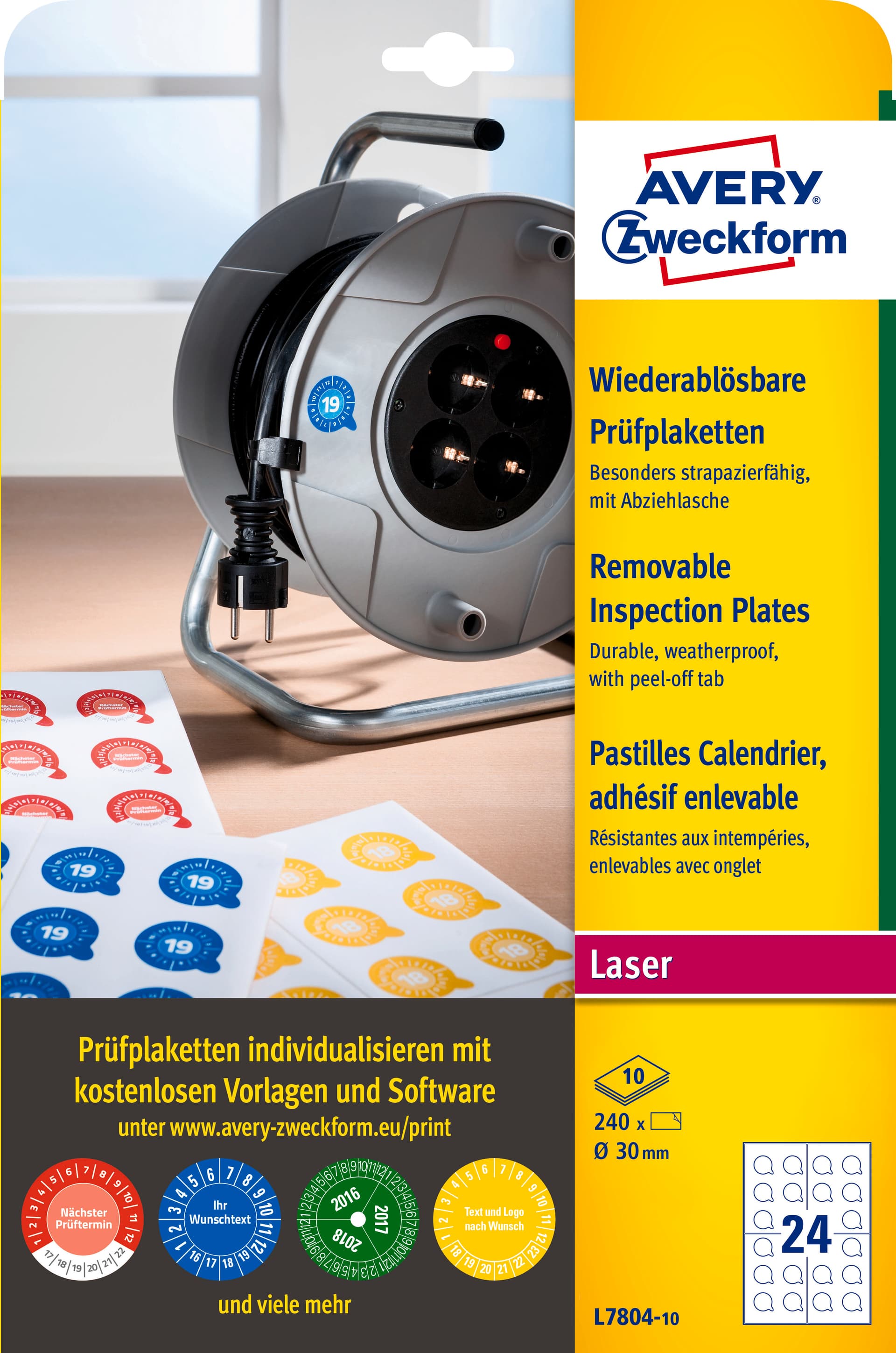Etykiety inspekcyjne usuwalne 30mm 2480szt. L7804-10 białe AVERY ZWECKFORM