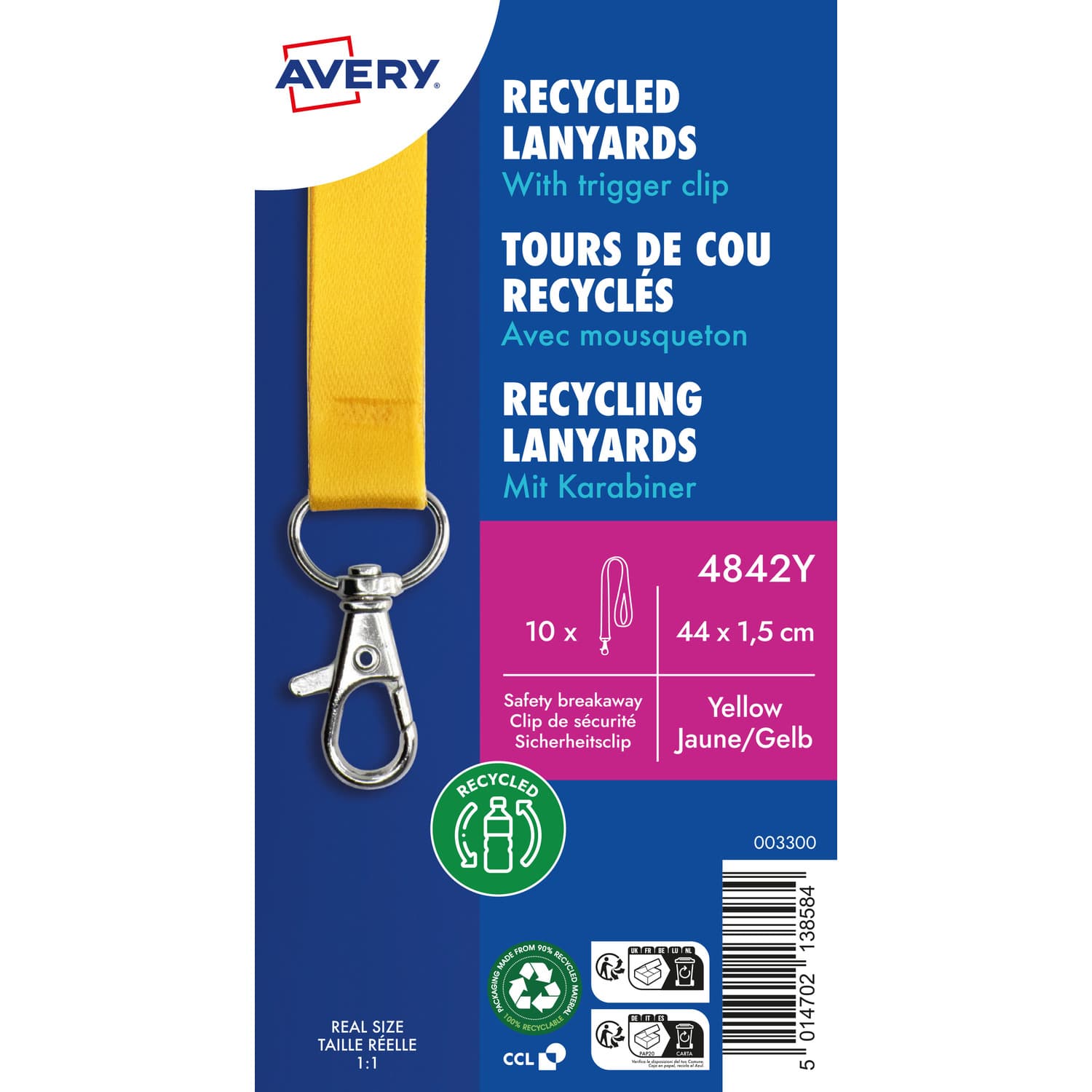 Smycz z karabińczykiem (10 sztuk) 440x15mm żółta 4842Y AVERY