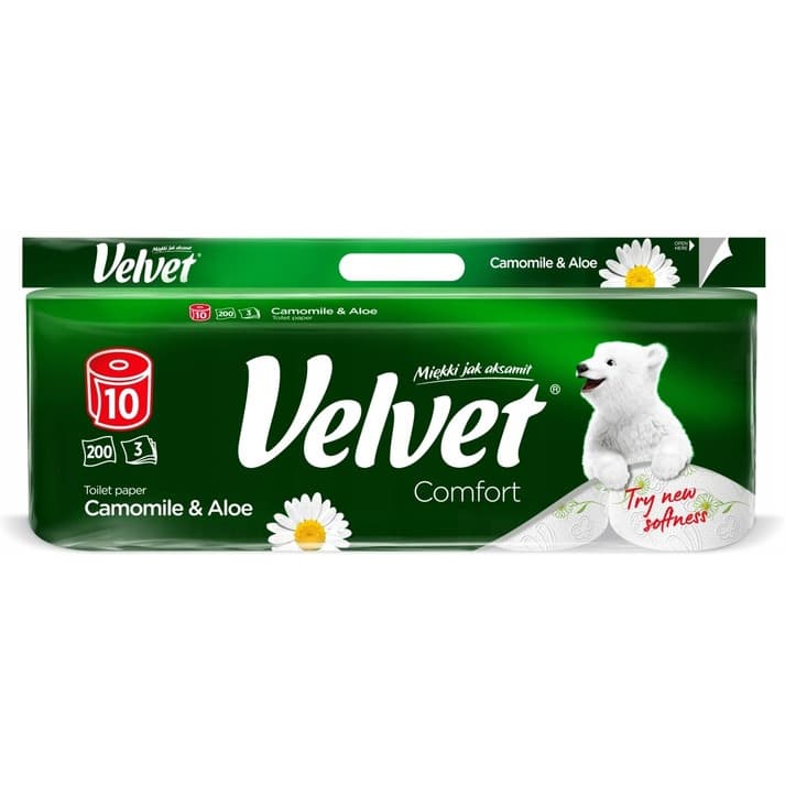 Papier toaletowy VELVET (10 rolek) 3 warstwy zapach RUMIANEK 200 listków