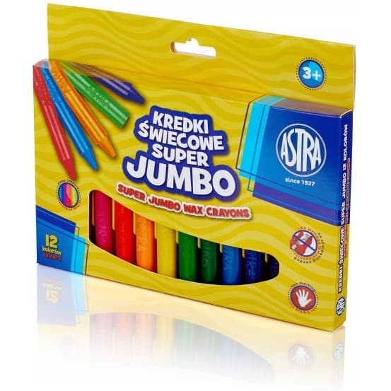 Kredki świecowe szkolne Super JUMBO grube okrągłe 12 kolorów 316118003 ASTRA