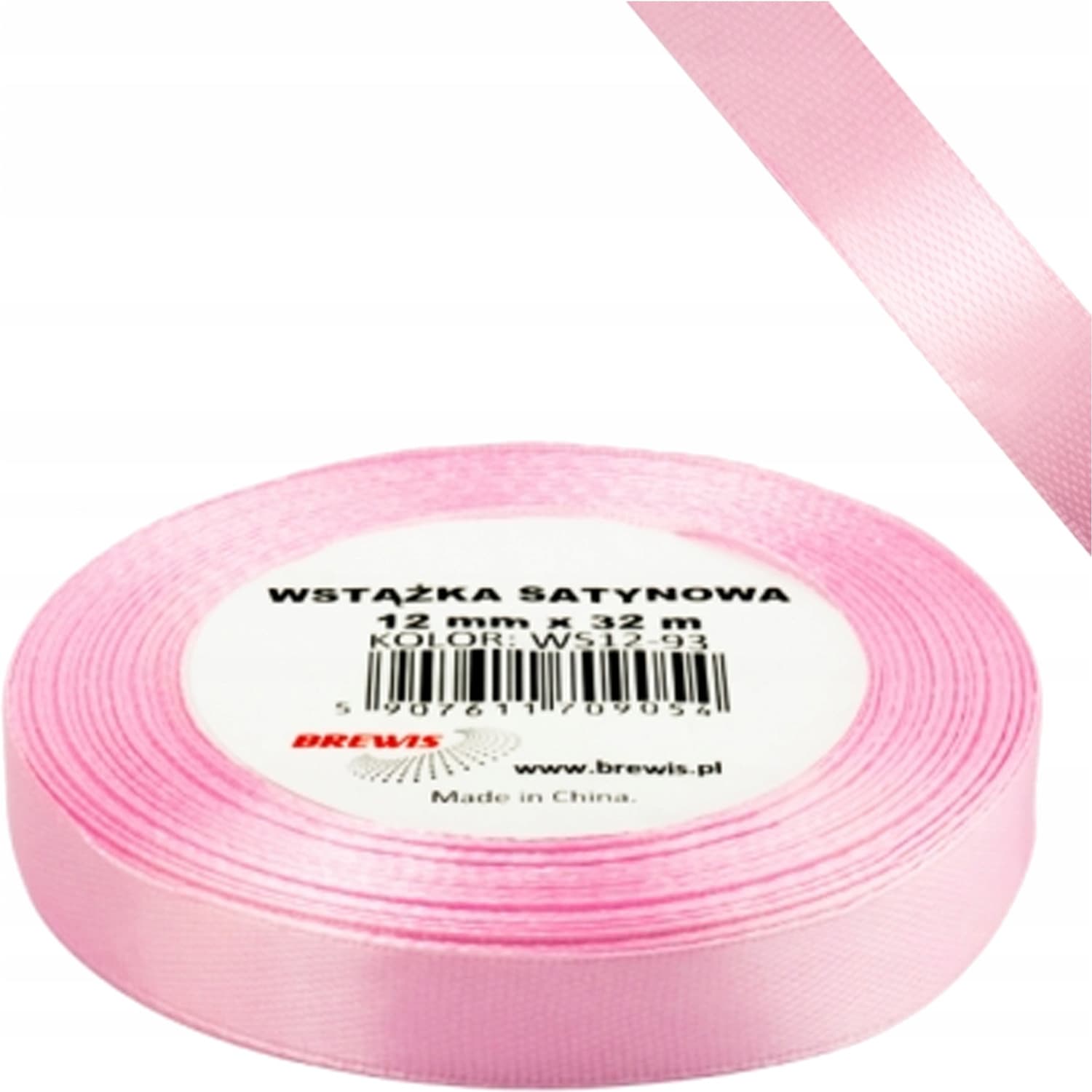 Wstążka satynowa 12mm/32m WS12-93 dziecięcy różowy BREWIS