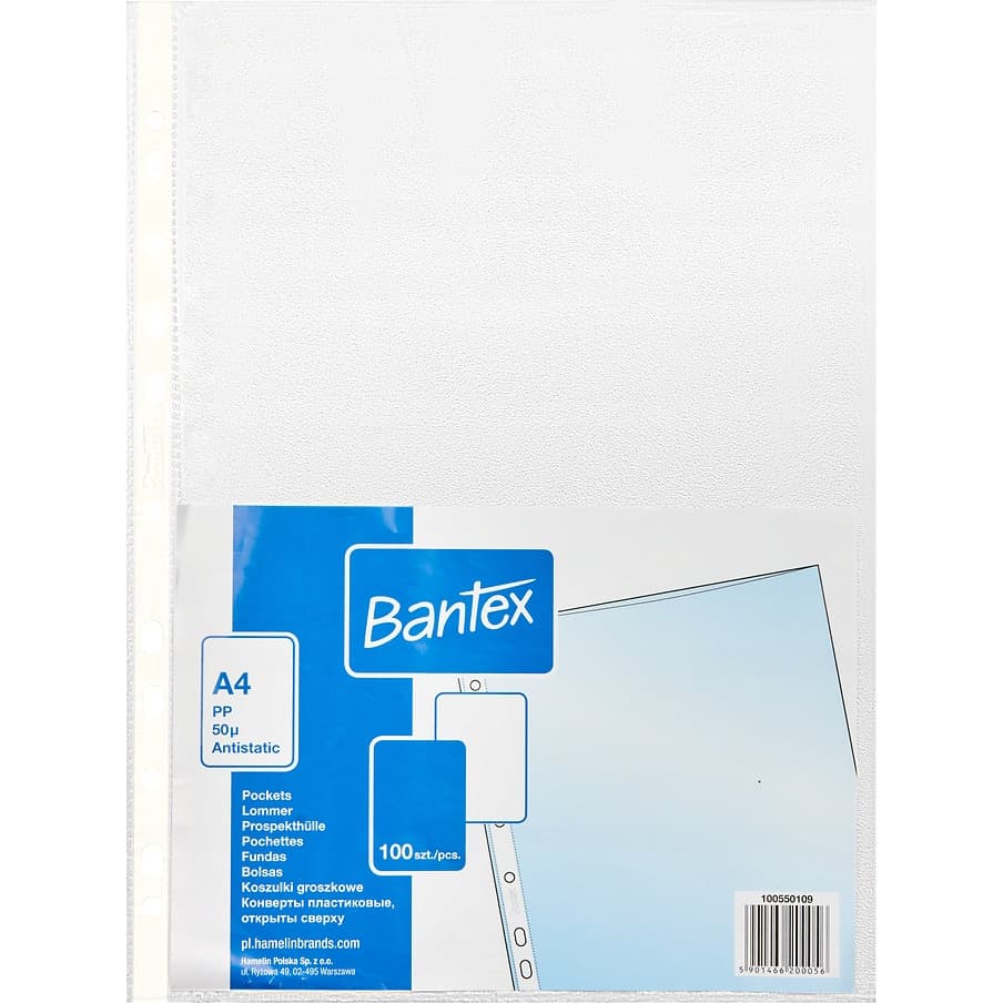 Koszulki groszkowe na dokumenty A4 50mic 100 sztuk 100550109 BANTEX