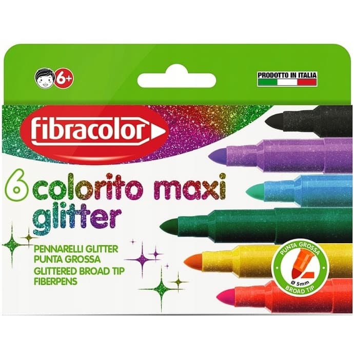 Flamastry brokatowe COLORITO MAXI GLITER 6kol. FIBRACOLOR