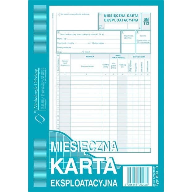 803-3 Miesięczna kart.eksploatacyjna Michalczyk i Prokop