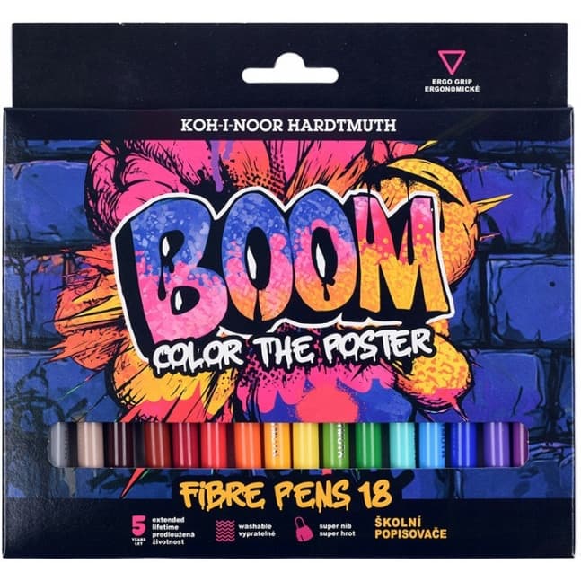 Flamastry szkolne 18 kolorów w kartoniku BOOM 771022AH07 KOH-I-NOOR