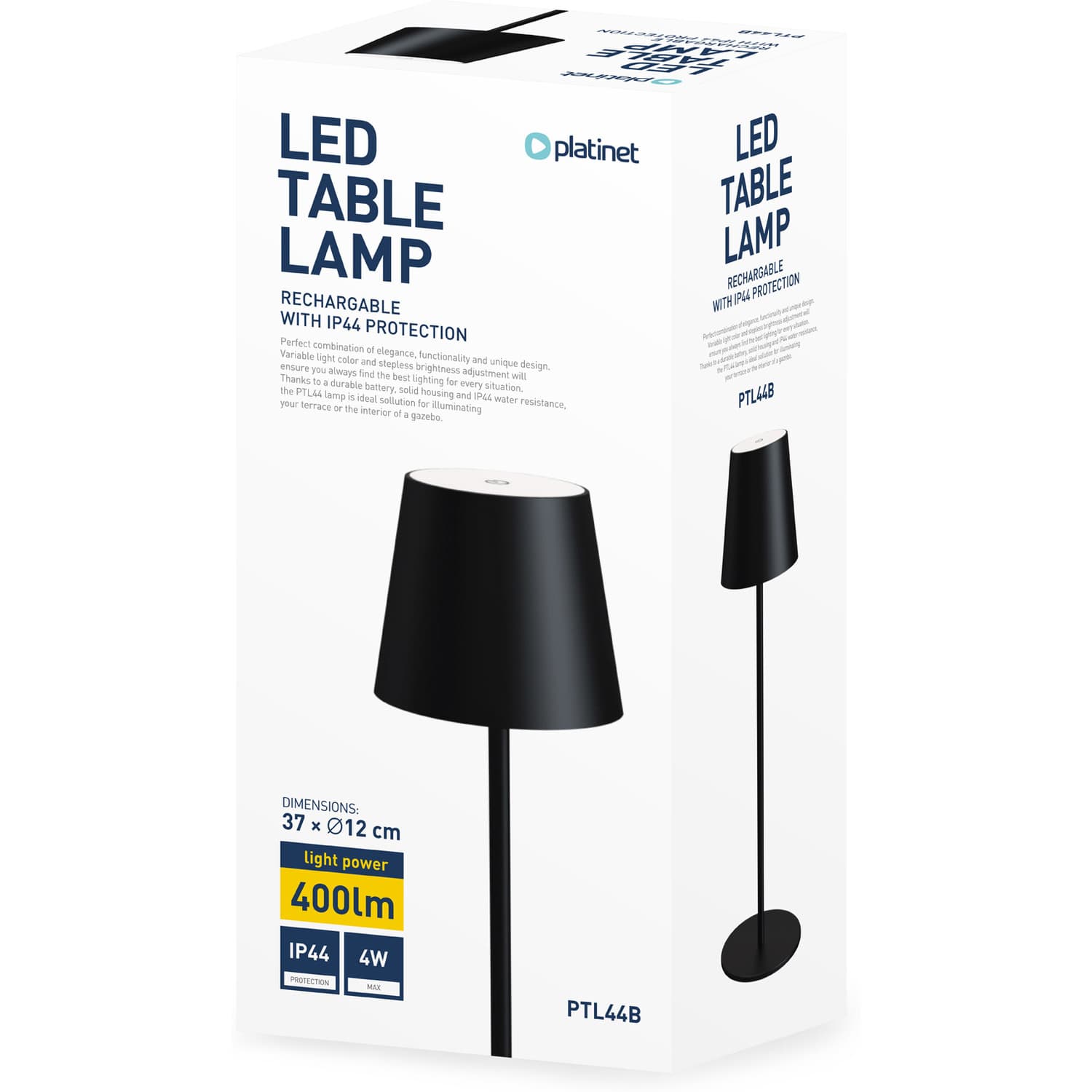 Lampka restauracyjno-barowa led PLATINET czarna 4W 400lm wodoodporna z akumulatorem 4000mAh (45925)
