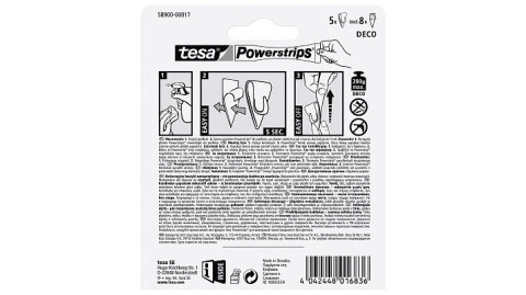 Plastry samop. 8szt.+Haczyki 5szt.TESA POWERSTRIPS Deco 58900-00017-0