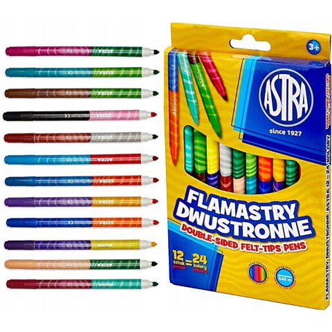 Flamastry dwustronne zestaw 12 sztuk = 24 kolory pisaki mazaki 314118001 ASTRA