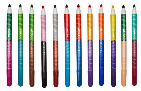 Flamastry dwustronne zestaw 12 sztuk = 24 kolory pisaki mazaki 314118001 ASTRA