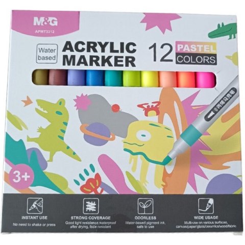 Markery akrylowe 1-2mm komplet 12 kolorów pastelowych MG APMT3312 WP12