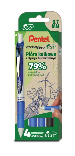 Pióro kulkowe ENERGEL 3x niebieski, 1x czarny komplet 4sztuk BL77E PENTEL