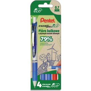 Pióro kulkowe ENERGEL 3x niebieski, 1x czerwony komplet 4sztuk BL77E PENTEL