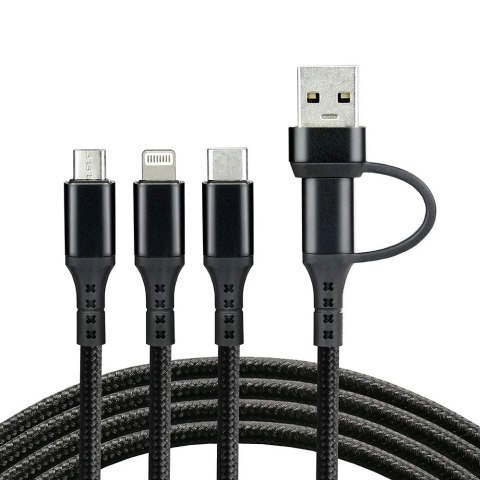 Kabel USB-A/USB-C -> USB-C/microUSB/Lightning 3w1 1,2m 3A pleciony czarny EVERACTIVE (CBB-1.2ALL)