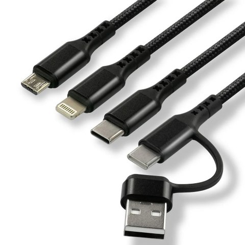 Kabel USB-A/USB-C -> USB-C/microUSB/Lightning 3w1 1,2m 3A pleciony czarny EVERACTIVE (CBB-1.2ALL)