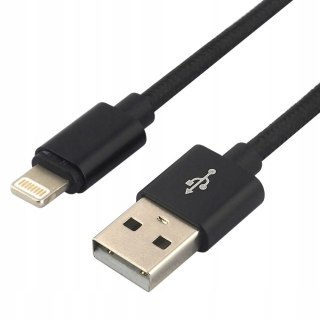 Kabel USB-A -> Lightning 0,3m 2,4A pleciony czarny EVERACTIVE (CBB-0.3IB)