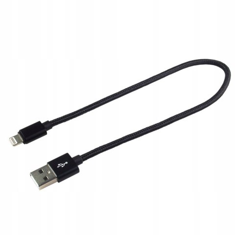 Kabel USB-A -> Lightning 0,3m 2,4A pleciony czarny EVERACTIVE (CBB-0.3IB)