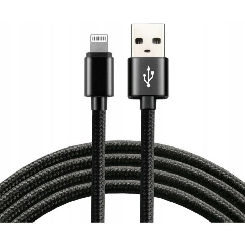 Kabel USB-A -> Lightning 1,2m 2,4A pleciony czarny EVERACTIVE (CBB-1.2IB)