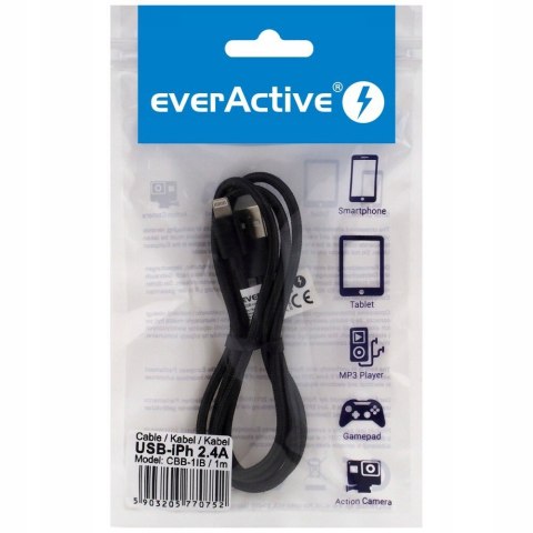 Kabel USB-A -> Lightning 1,2m 2,4A pleciony czarny EVERACTIVE (CBB-1.2IB)