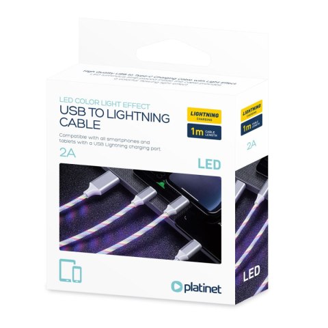 Kabel USB-A -> Lightning 1m 2A LED biały PLATINET (45737)
