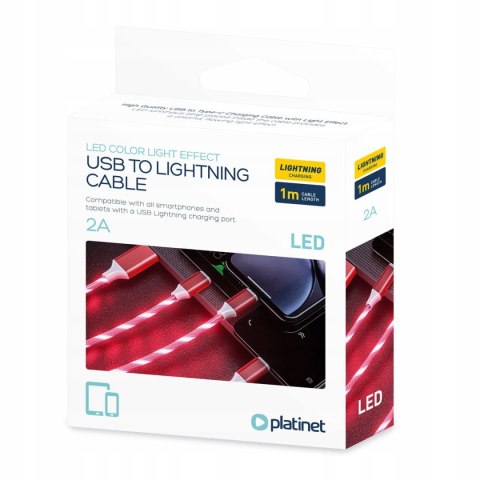 Kabel USB-A -> Lightning 1m 2A LED czerwony PLATINET (45738)