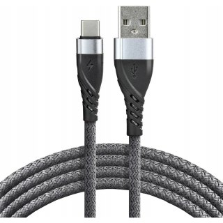 Kabel USB-A -> USB-C 1m 3A pleciony szary EVERACTIVE (CBB-1CG)