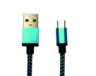 Kabel USB-A -> microUSB 1m 2A pleciony niebieski OMEGA VARAN (44190)