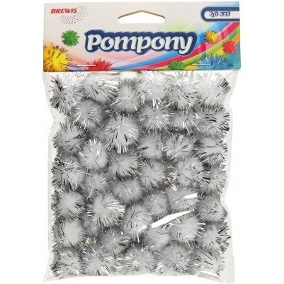 Pompony metaliczne 2cm (40sztuk) srebrne POM23 BREWIS