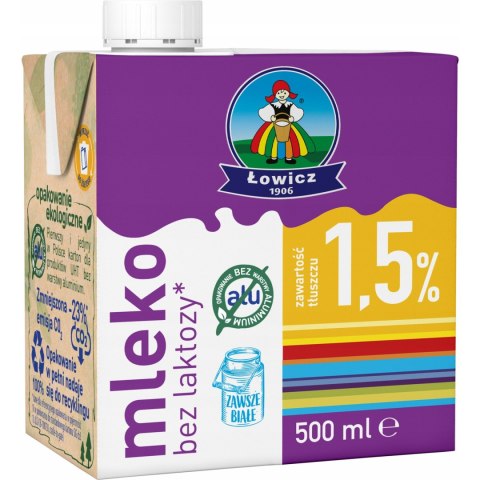 Mleko ŁOWICZ UHT bez laktozy 1.5% 0.5l