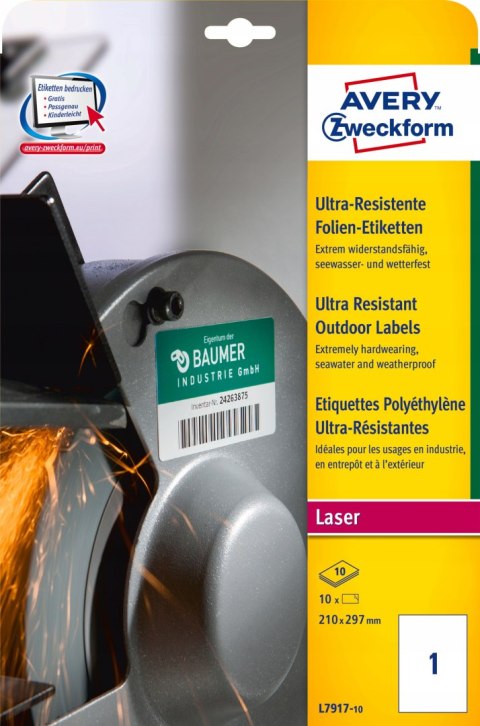 Etykiety ZF A4 210x297mm L7917-10 do użytku zewnętrznego AVERY ZWECKFORM
