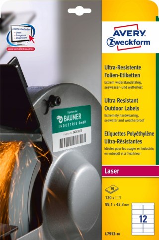 Etykiety foliowe A4 białe (10 arkuszy) 99,1x42,3mm L7913-10 do użytku zewnętrznego AVERY ZWECKFORM