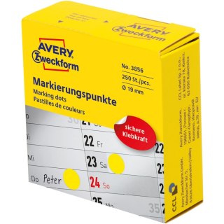 Kółka w dyspenserze trwałe 250szt. 19mm żółte 3856 AVERY ZWECKFORM