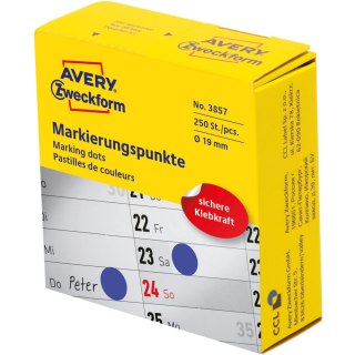 Kółka w dyspenserze trwałe 250szt. 19mm niebieskie 3857 AVERY ZWECKFORM