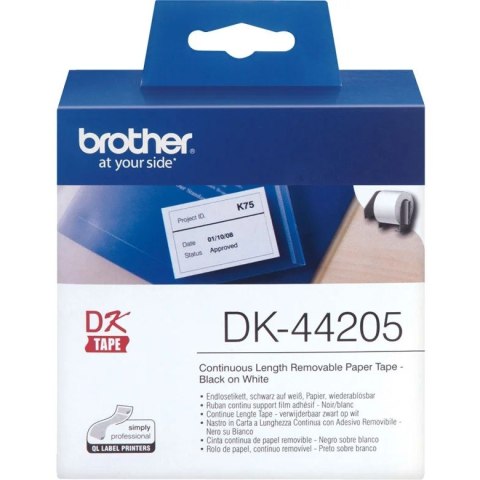 Taśma BROTHER (DK-44205) 62mmx30,48m papierowa biała/czarny nadruk