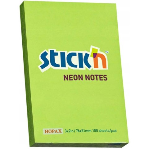 Bloczek STICK"N 76x51mm zielony neon 100k 21163