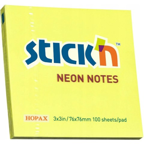 Bloczek samoprzylepny 76x76mm 100k żółty neonowy 21133 STICK`N