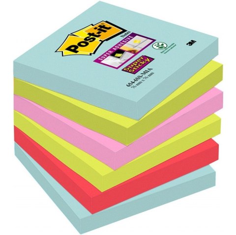 Bloczek samoprzylepny 76x76mm 90k mix kolorów (6szt) POST-IT MIAMI Super Sticky 70005291227 3M