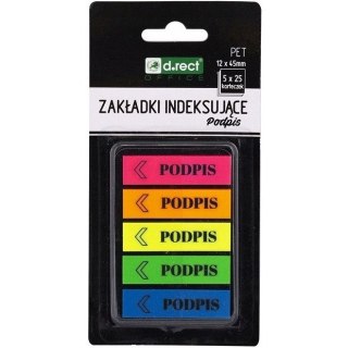 Zakładki indeksujące PET D.RECT 12x45mm 5x25szt PODPIS 110503