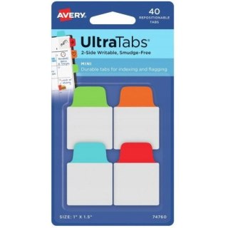 Zakładki indeksujące samoprzylepne 25,4x38,1mm przezroczyste z kolorową zakładką Ultra Tabs 74760 AVERY ZWECKFORM