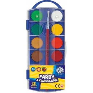 Farby akwarelowe 12kol. fi 23.5 z pędzelkiem 832169050 ASTRA