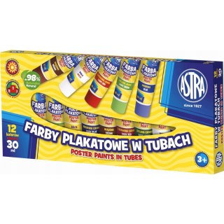 Farby plakatowe 12kolorów tuba 30ml 83110901 ASTRA