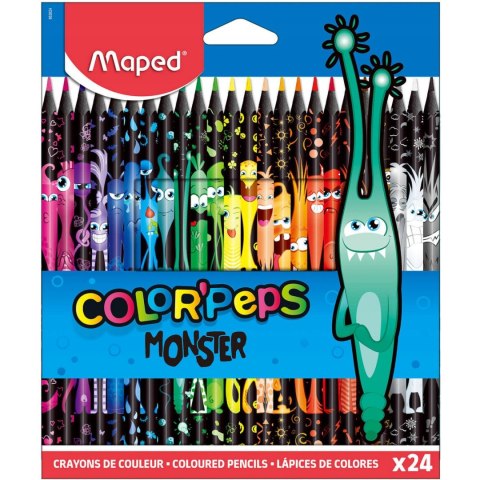 Kredki trójkątne MONSTER 24 kolory w czarnej obudowie 862624 COLORPEPS MAPED