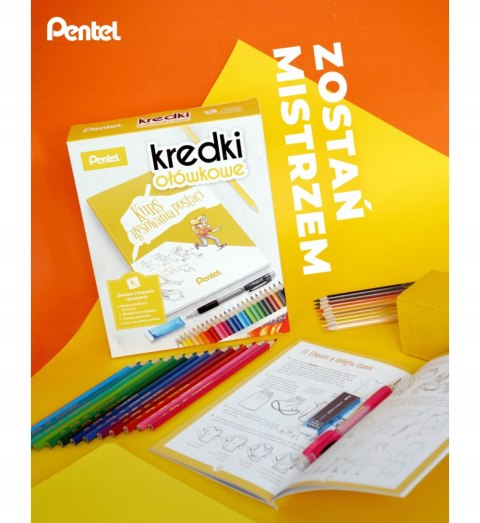 Zestaw kredek+ołówek+kurs wysowania CB8-24 PENTEL