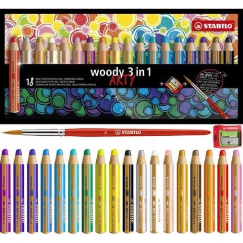 Kredki STABILO woody 3 w 1 18 kol. etui z temperówką ARTY 880/181-20