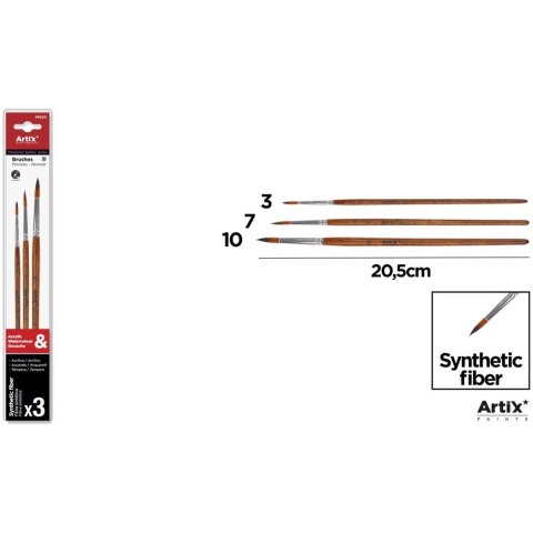 Pędzle malarskie nr.3,7,10 okrągłe (3szt) PP230 ARTIX