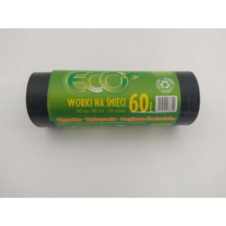 Worki na smieci LDPE 60L czarne(20sztuk) 60cm/80cm