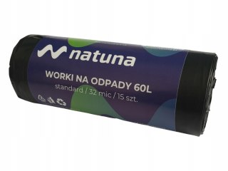 Worki na śmieci NATUNA 60L standard (15szt) 32mic LDPE