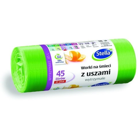 Worki na śmieci z uszami wytrzymałe 45L 20szt. zielone (HDPD) ST1-WNS-2884V1 STELLA