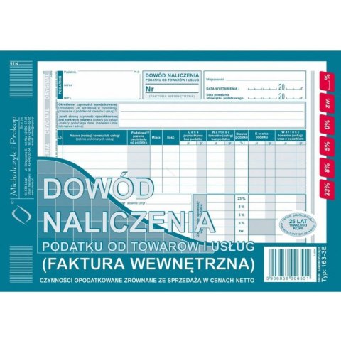 163-3E Faktura VAT A5-wewnętrzna dowód naliczenia podatku od towarów i usług Michalczyk i Prokop