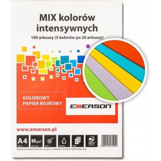 Papier ksero A4 80g mix intensywny 100ark Czerwony, Fuksja, Ciemny Niebieski, Ciemny Zielony, Żółty xem1001pwn EMERSON